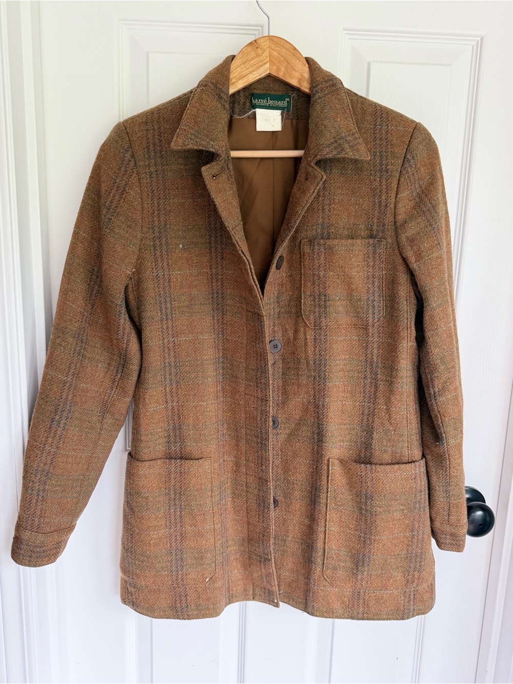 Harve Benard Brown Plaid Wool Pea Coat